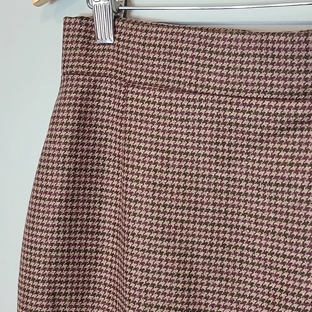 Akris Cashmere Plaid Skirt 6 Houndstooth Burgundy Brown Old Money Luxury Preppy - Picture 2 of 9